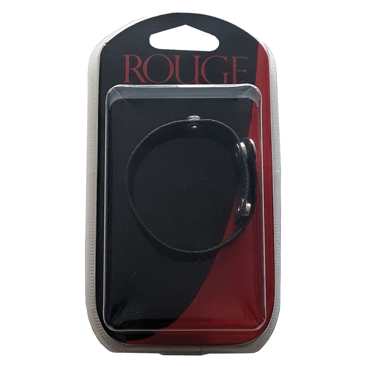 Rouge - Sangle Pénien Étroite en Cuir - Noir