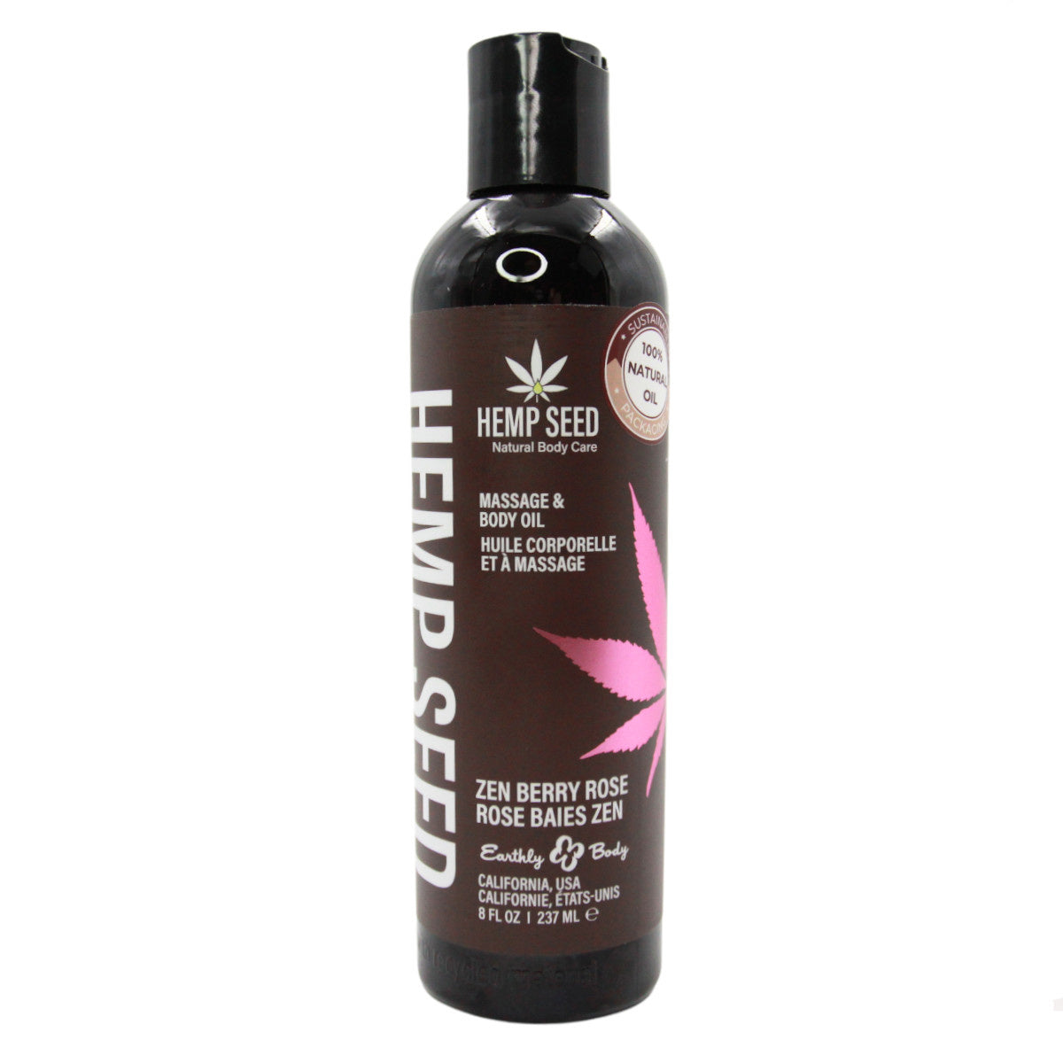Hemp Seed - Huile Corporelle et à Massage - Baie Rose 8oz