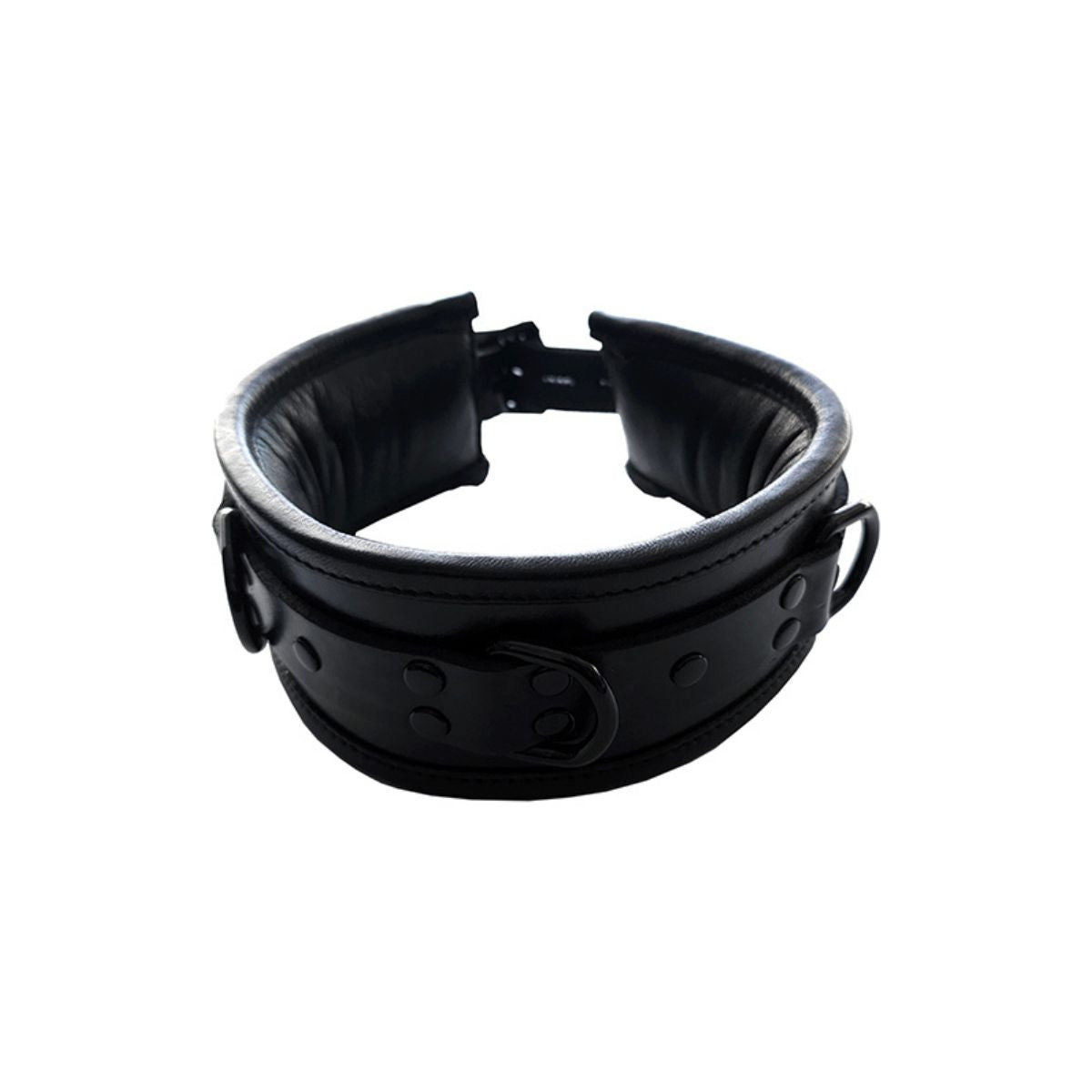 Rouge - Collier en Cuir Rembourré 3 Anneaux - Noir/Noir
