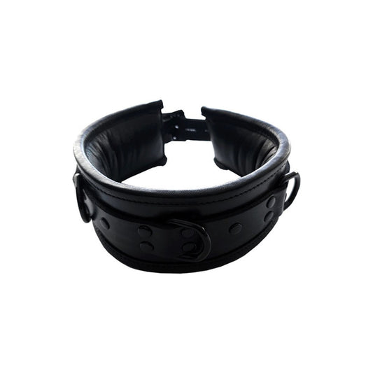 Rouge - Collier en Cuir Rembourré 3 Anneaux - Noir/Noir