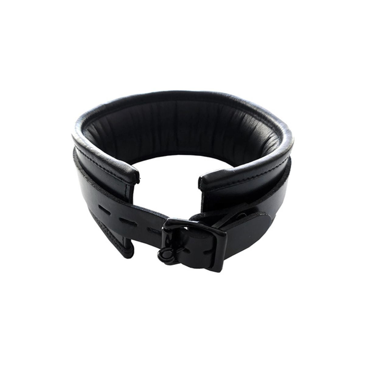 Rouge - Collier en Cuir Rembourré 3 Anneaux - Noir/Noir