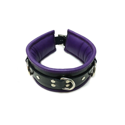 Rouge - Collier en Cuir Rembourré 3 Anneaux - Noir/Mauve