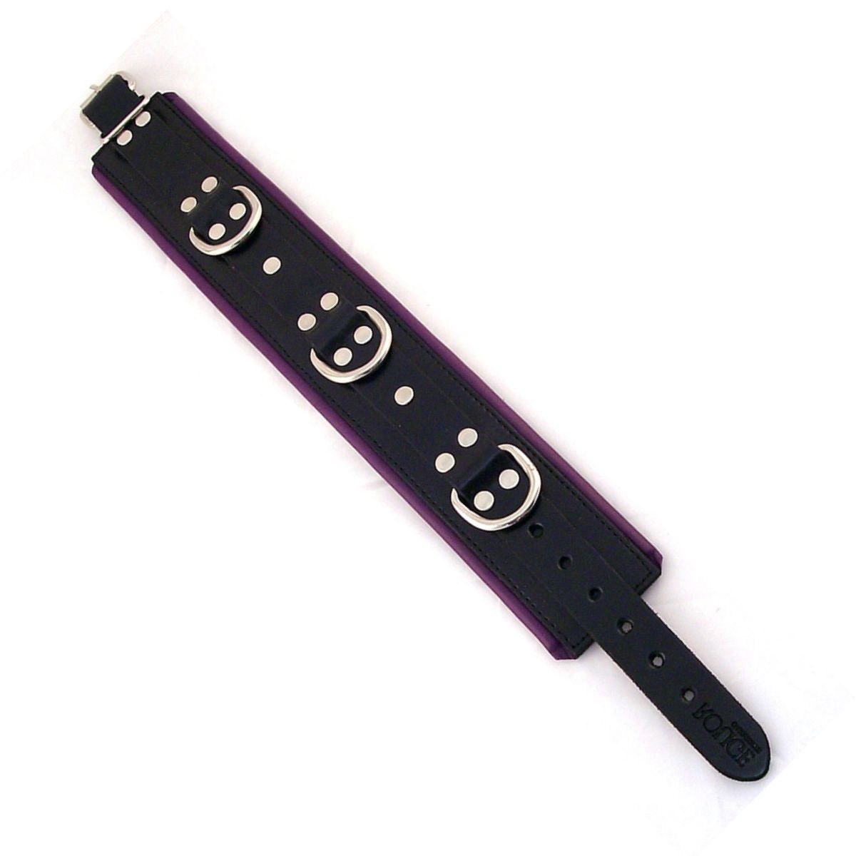 Rouge - Collier en Cuir Rembourré 3 Anneaux - Noir/Mauve