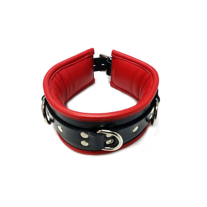 Rouge - Collier en Cuir Rembourré 3 Anneaux - Noir/Rouge