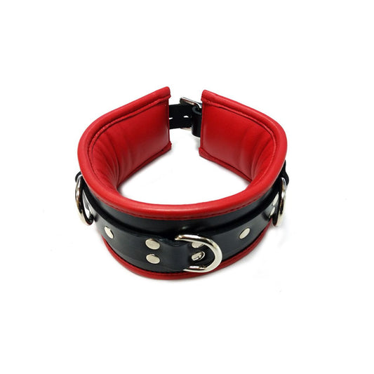Rouge - Collier en Cuir Rembourré 3 Anneaux - Noir/Rouge
