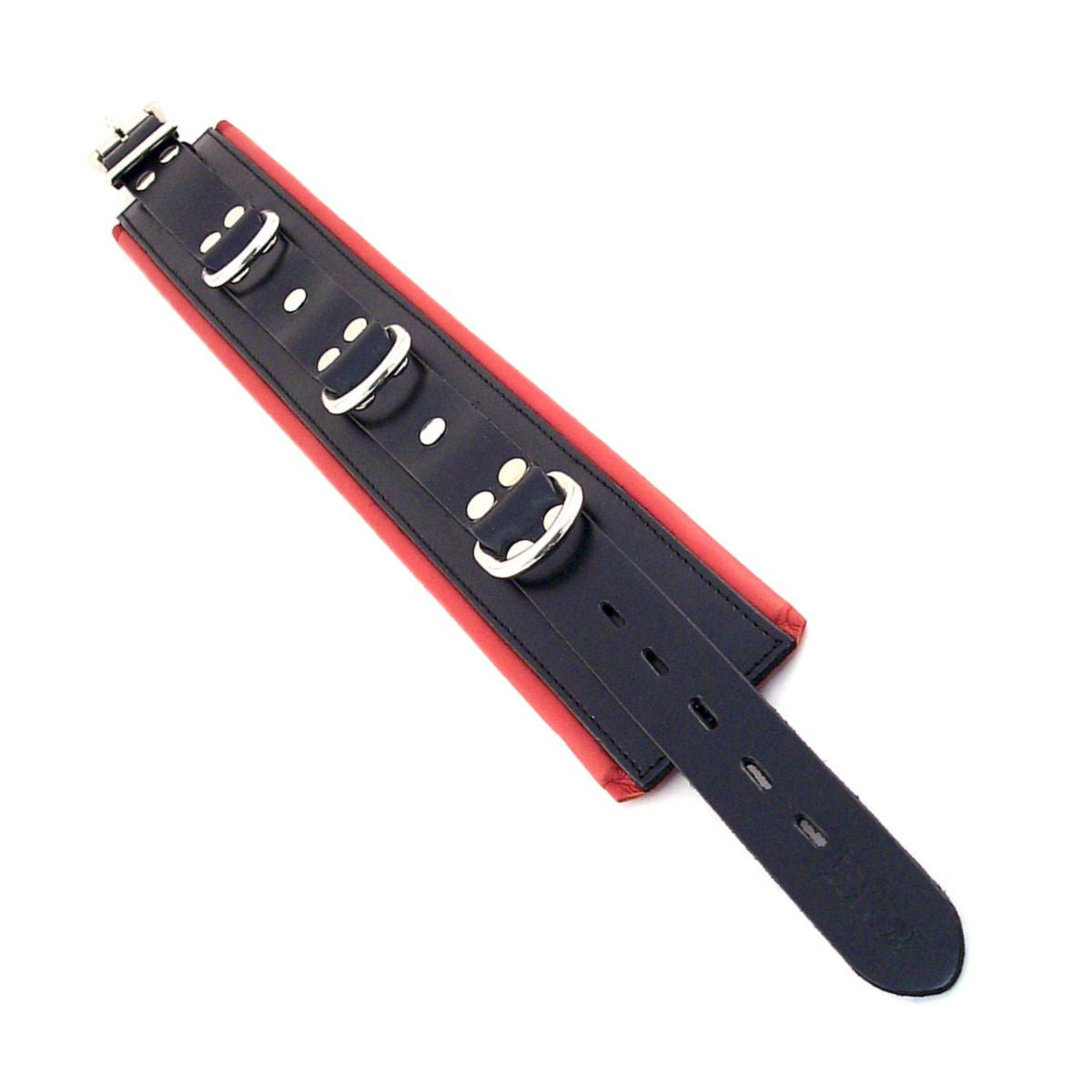 Rouge - Collier en Cuir Rembourré 3 Anneaux - Noir/Rouge
