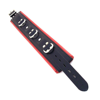 Rouge - Collier en Cuir Rembourré 3 Anneaux - Noir/Rouge