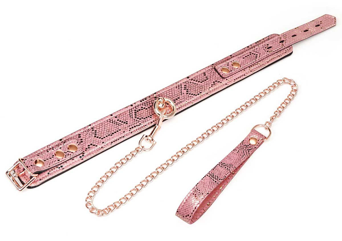 Spartacus - Collier & Laisse Cuir - Serpent Rose