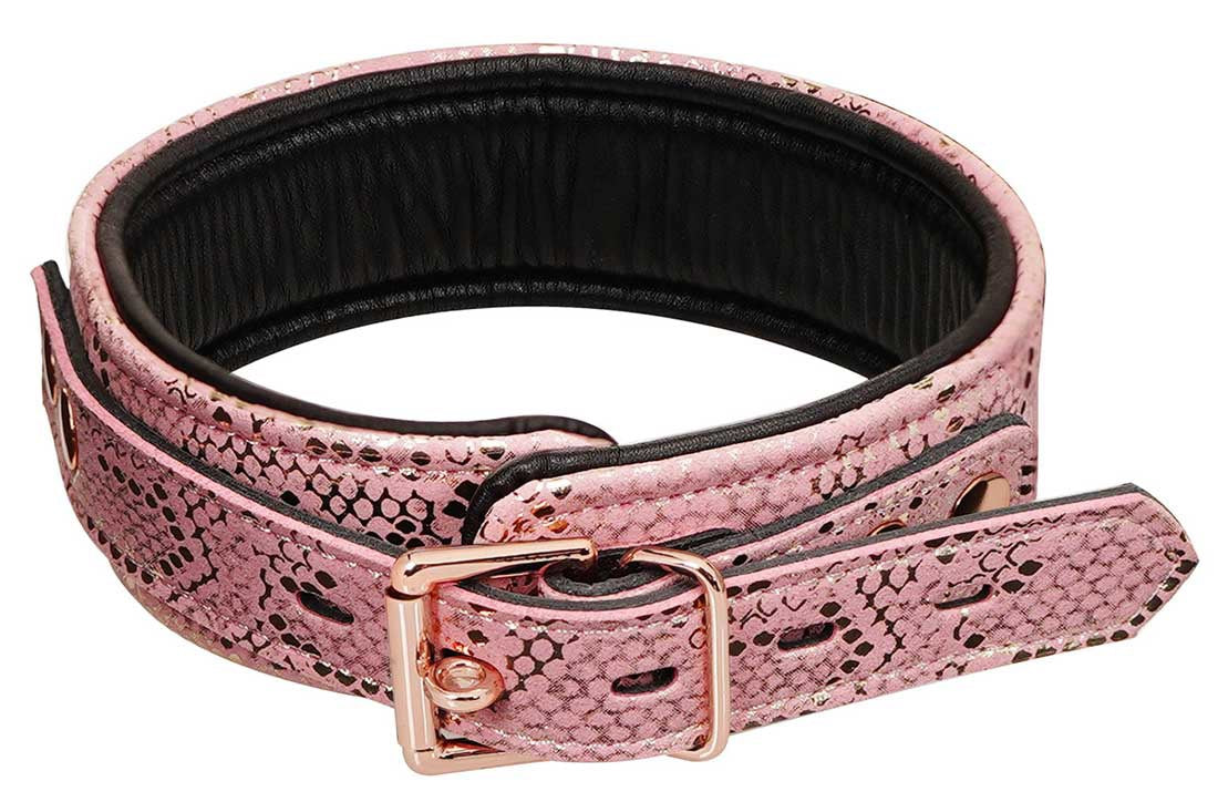 Spartacus - Collier & Laisse Cuir - Serpent Rose