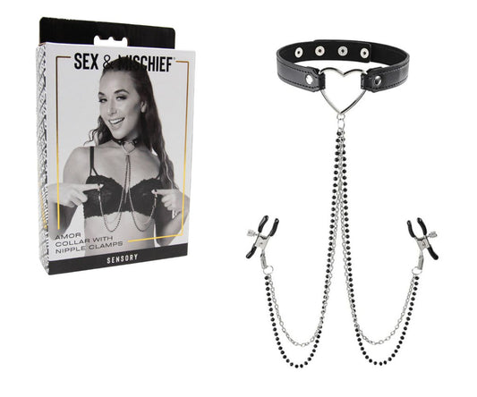 S&M - Amor Collar With Nipple Clamps