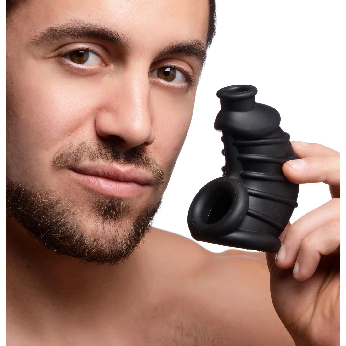 Master Series - Dark Chamber Silicone Chastity Cage - Noir