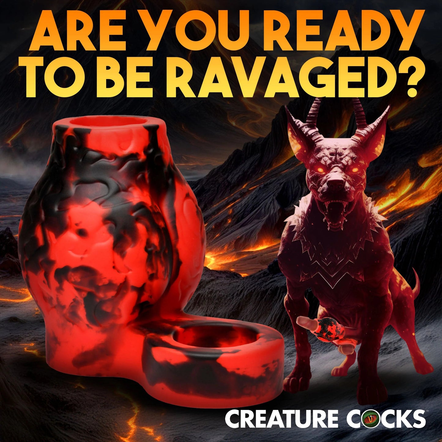 Creature Cock - Hell Hound Enhancer w/ Ball Strap - Rouge/Large