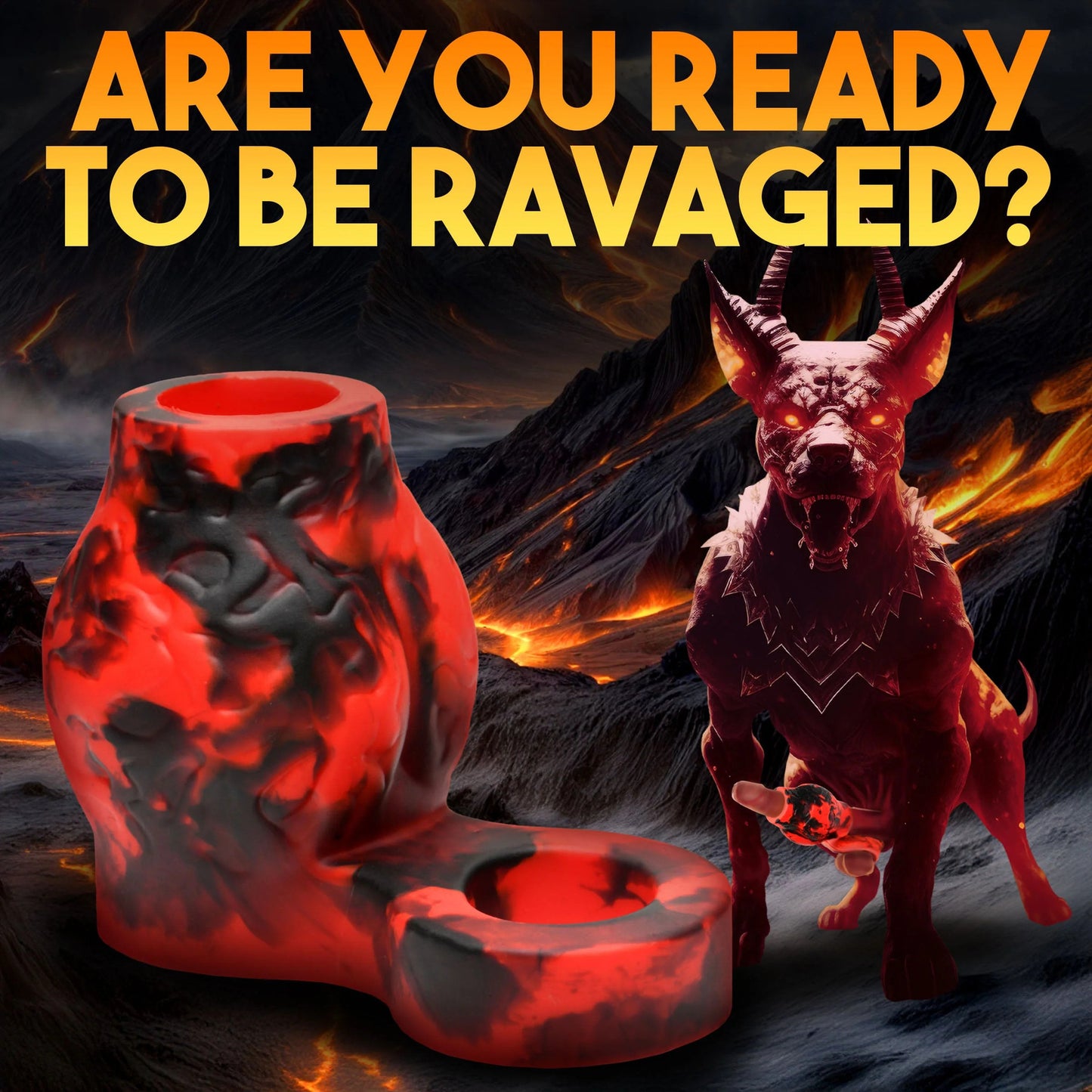 Creature Cock - Hell Hound Enhancer w/ Ball Strap - Rouge/Medium