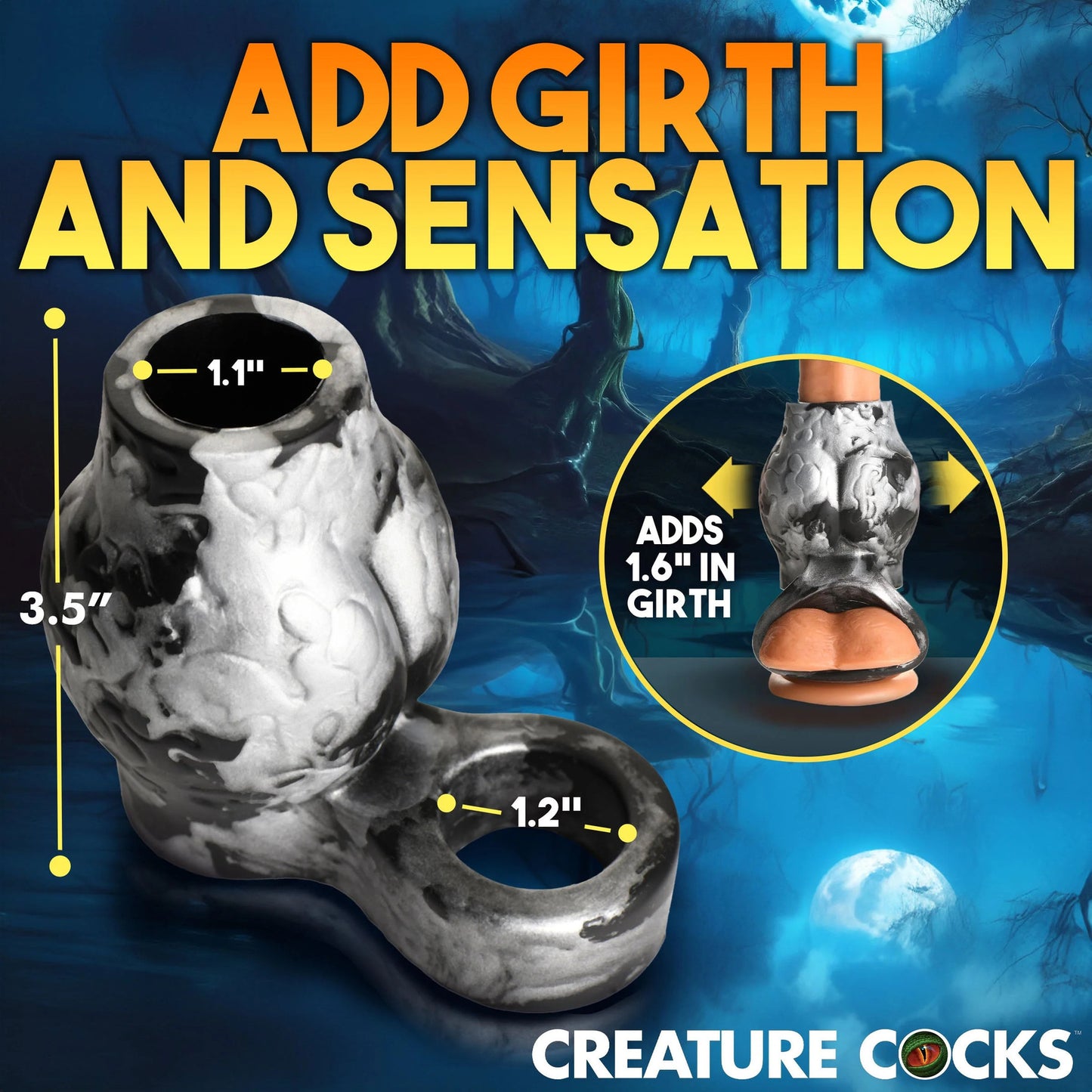 Creature Cock - Night Prowler Enhancer w/ Ball Strap - Noir/Large