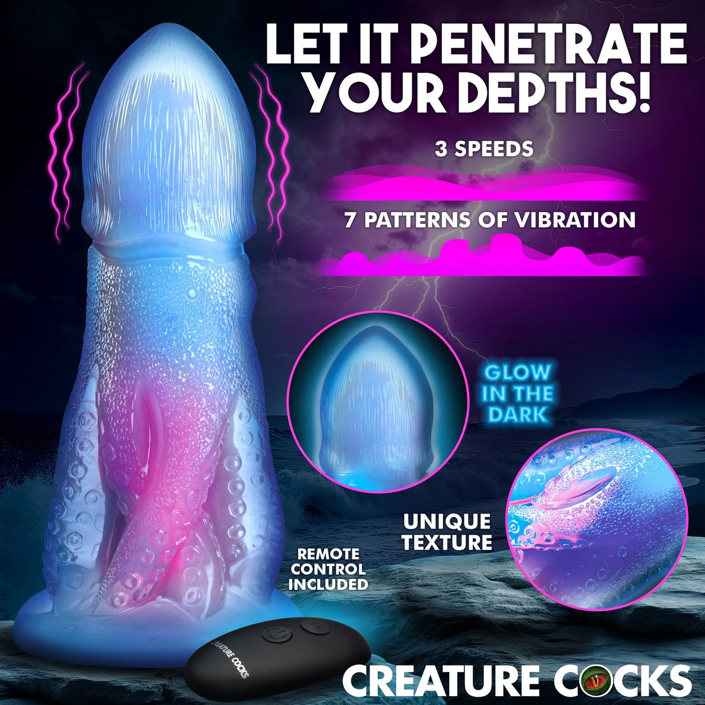 Creature Cock - Cocktopus Deluxe Vibrating Dildo Glow-in-the-Dark