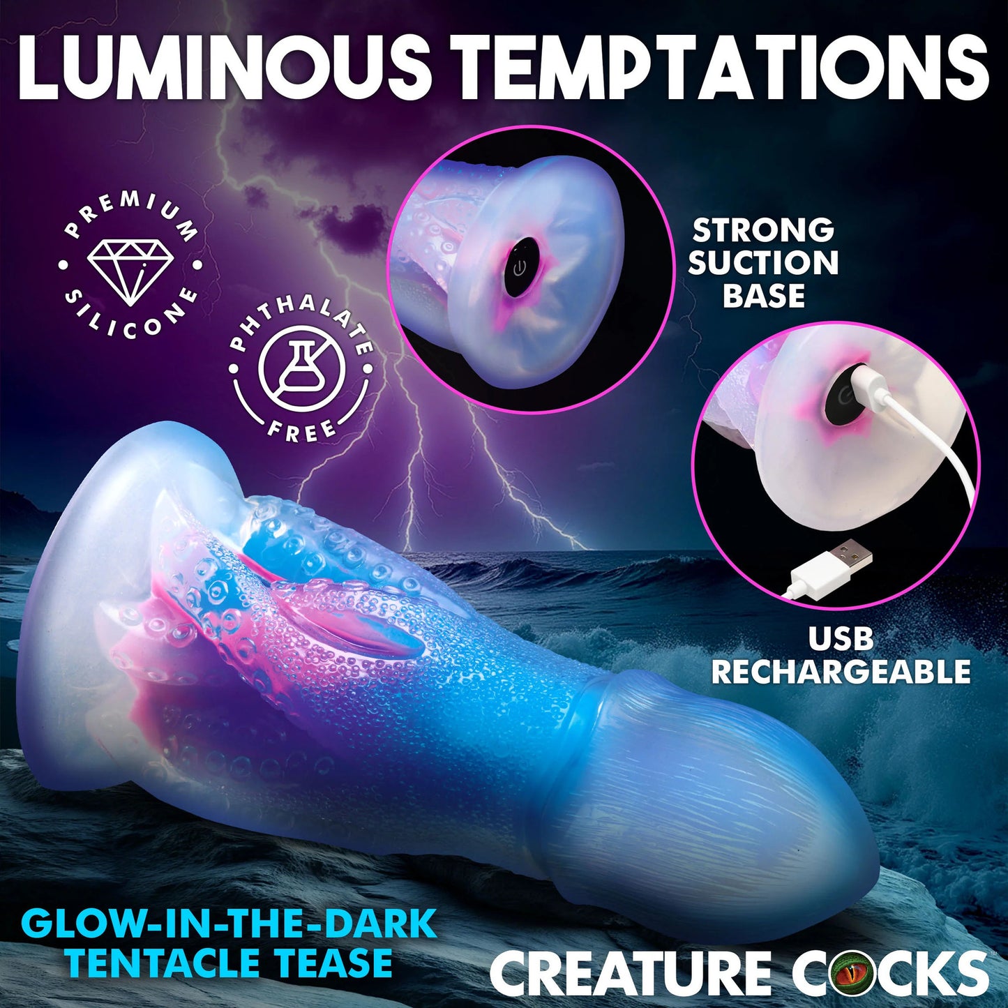 Creature Cock - Cocktopus Deluxe Vibrating Dildo Glow-in-the-Dark