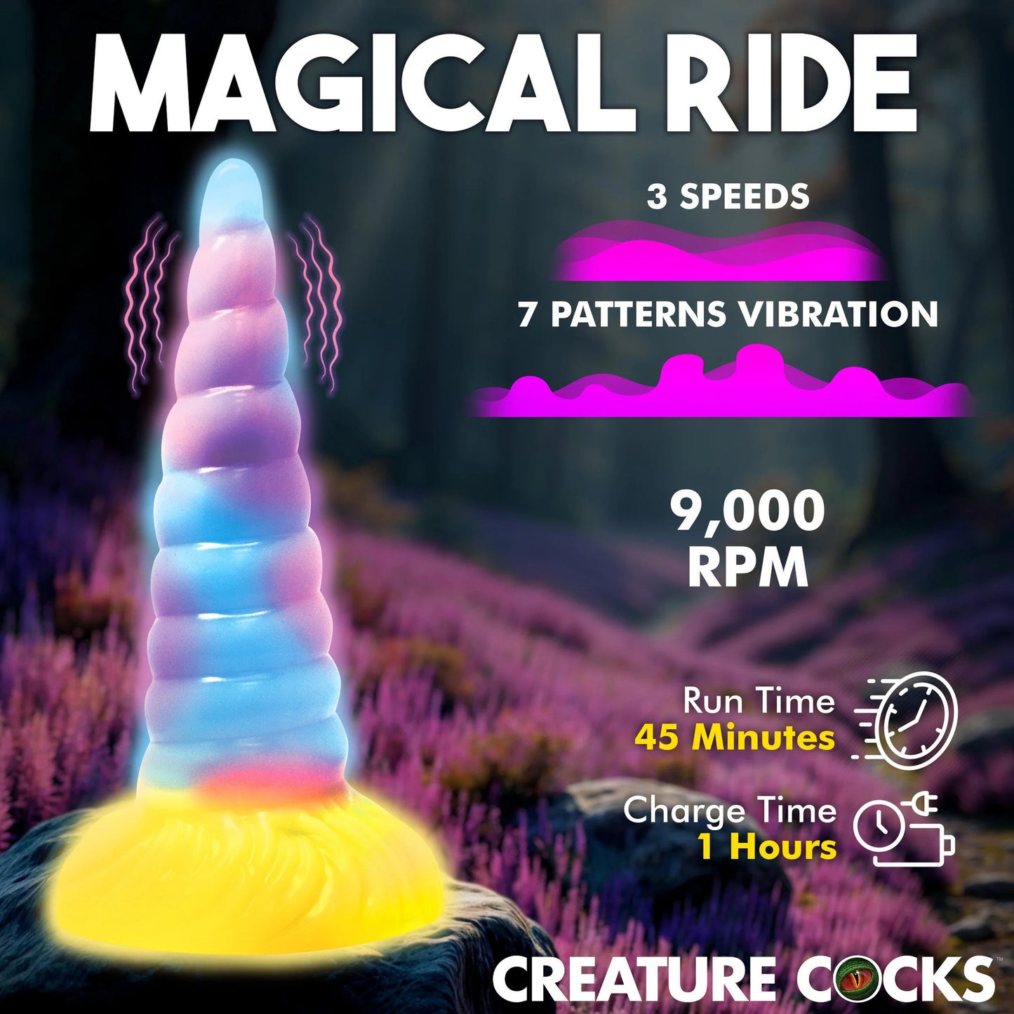 Creature Cock - Unicorn Glow-In-The-Dark Vibrating Dildo
