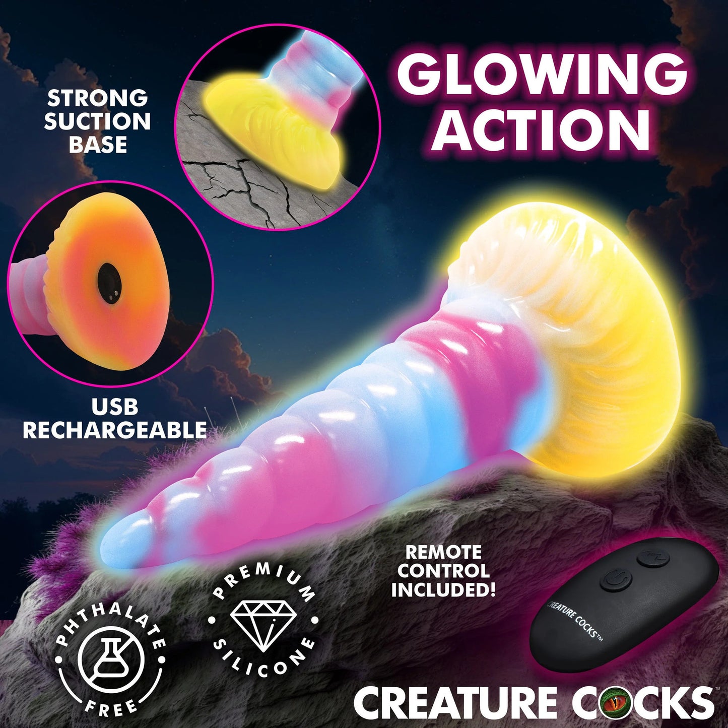 Creature Cock - Unicorn Glow-In-The-Dark Vibrating Dildo