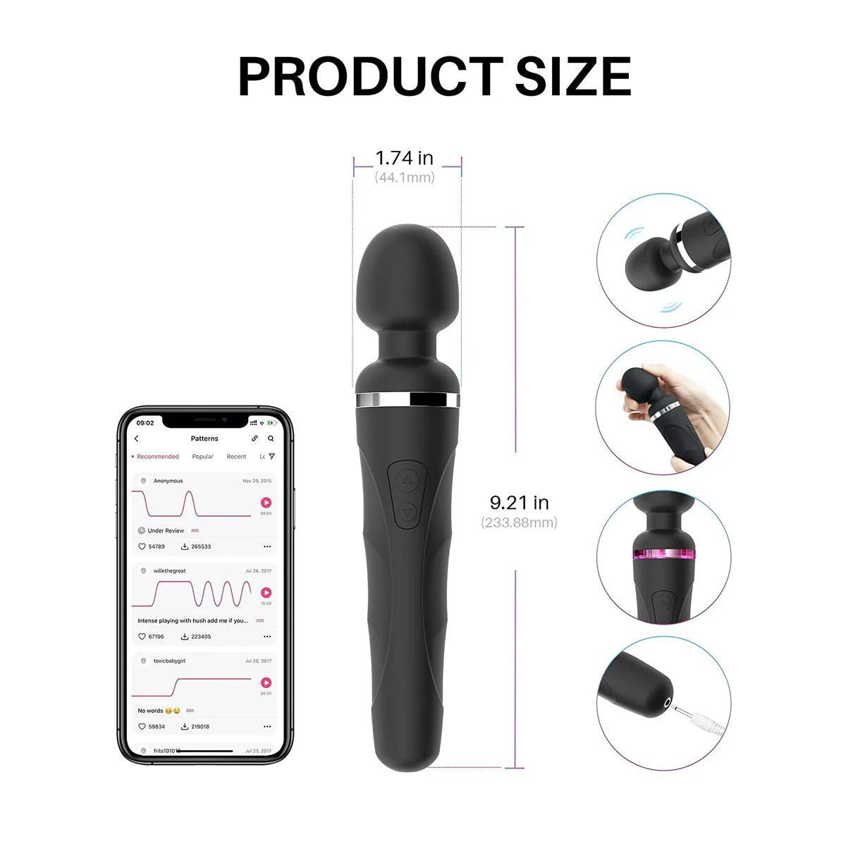 Lovense - Domi 2 Bluetooth Wand - Noir