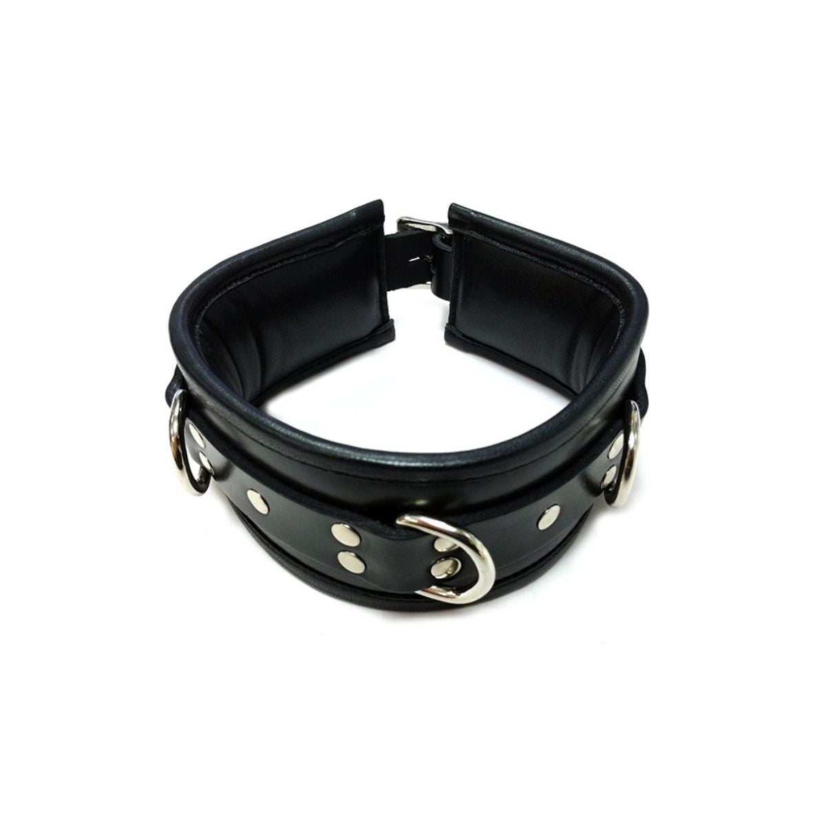 Rouge - Collier en Cuir Rembourré 3 Anneaux - Noir