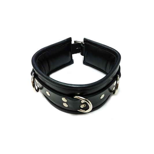 Rouge - Collier en Cuir Rembourré 3 Anneaux - Noir