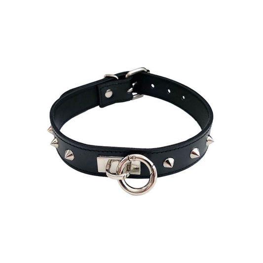 Rouge - Collier Clouté en Cuir Anneau O