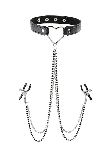 S&M - Amor Collar With Nipple Clamps